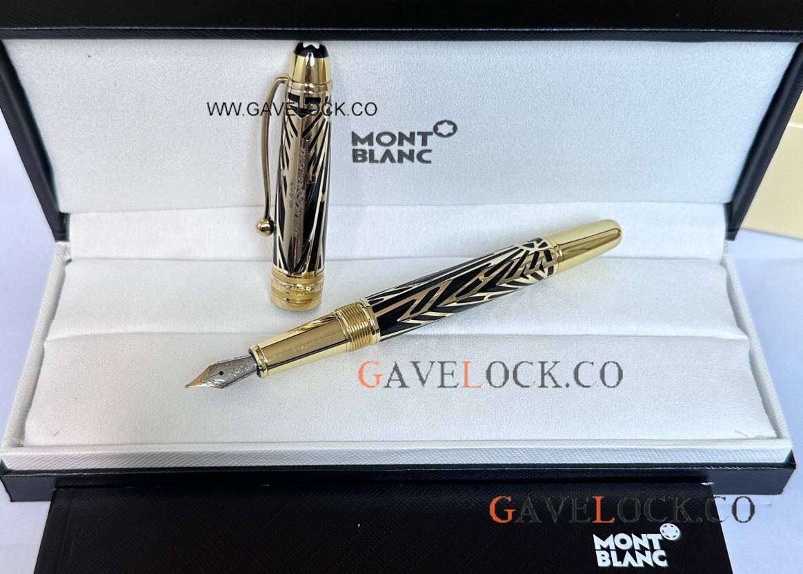 AAA Replica Montblanc Meisterstuck 100 Yrs Doue 146 Midsize Fountain Black Gold
